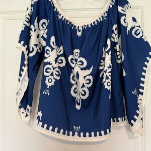 Blue and White Women's Top